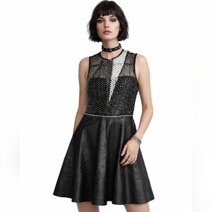 Yigal Azrouël Designer Lambskin Leather Zip-Together Dress Set Mesh Top Skirt 8